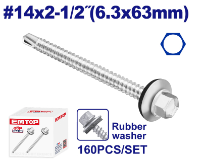 Tornillo Autoperf Cab Hex Mecha Ar Caucho 14X2-1/2 6,3X63Mm Emtop Emxs4516 Min 160Uni