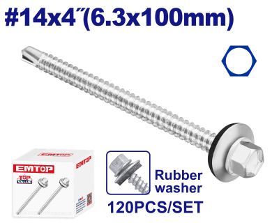 Tornillo Autoperf Cab Hex Mecha Ar Caucho 14X4 6,3X100Mm Emtop Emxs4518 Min 120Uni