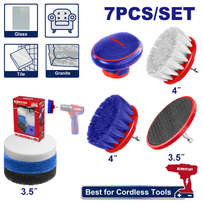 Set 7 Pzs Detailing Cepillos Y Pads Abrasivos Emtop Ecb0701
