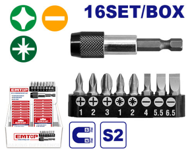 Set De Puntas Mixtas 9 Pzs S2 Magnetic Emtop Esbt30091