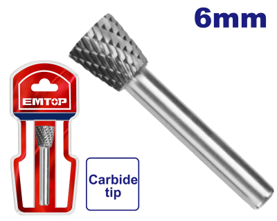 Fresa Cono Invertido De Tungsteno Diam 8Mm Perno 6Mm Emtop Ehrrc0604