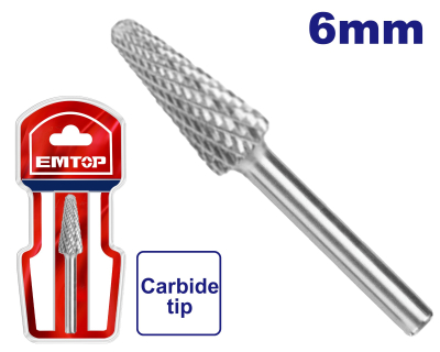 Fresa Conica De Tungsteno Diam 8Mm Perno 6Mm Emtop Ehrrc0603
