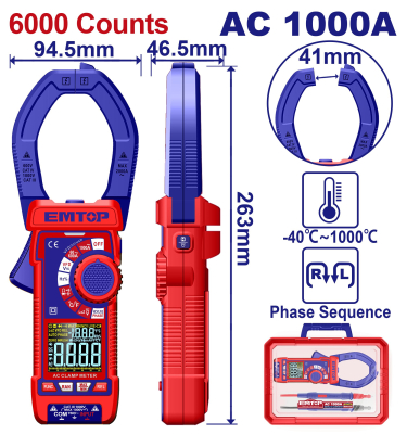 Pinza Amperometrica Rms 6000 Ac 1000A Emtop Edmr7610001