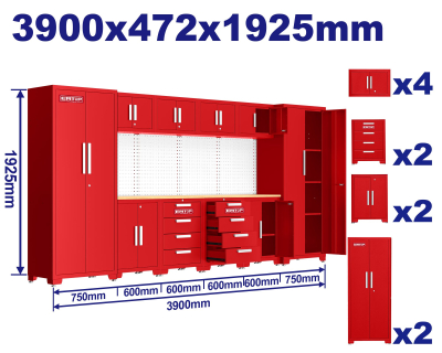 Mobiliario De Taller Modular 3,9Mt 10 Cpos Alt.1925Mm Industrial Emtop Emcs3A10