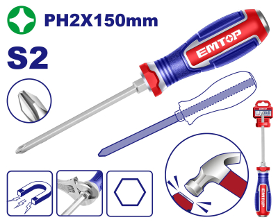 Destornillador Golpe Varilla Pasante S2-Magnetic Ph2 150Mm Industrial Emtop Egtph21501