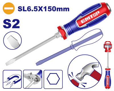 Destornillador Golpe Varilla Pasante S2-Magnetic Pl6,5 150Mm Industrial Emtop Egtsl61501