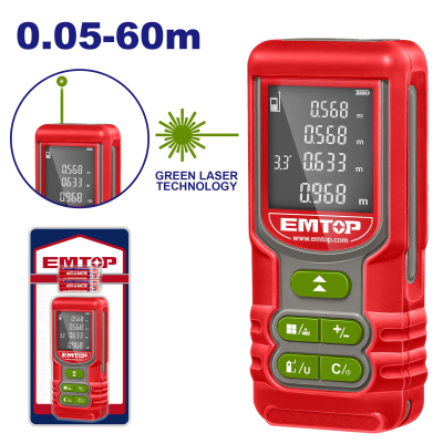 Medidor De Distancia Laser Verde 60Mt Area/Volumen/Pitagora Top Value Emtop Emdl1526
