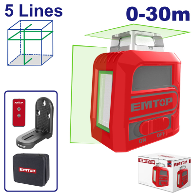 Nivel Laser Verde 30Mt - 5 Lineas Emtop Esle2M05