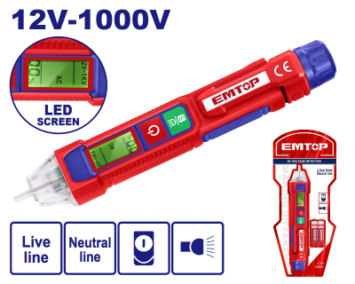 Detector De Voltaje Ac 12V-1000V Led Screen Emtop Etpl210003