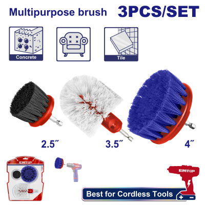 Juego 3 Cepillos Detailing 1/4 Hex Emtop Industrial Ecb0301