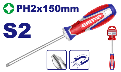 Destornillador Ph2 X 150Mm S2-Magnetic Industrial Emtop Esdph2150