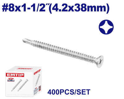 Tornillo Autoperf Mecha Cab Avellanada Zinc 8X1-1/2(4.2X38Mm) Emtop Emxse527 Min 400Uni