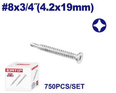Tornillo Autoperf Mecha Cab Avellanada Zinc 8X3/4(4.2X19Mm) Emtop Emxse524 Min 750Uni