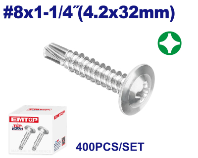 Tornillo Autoperf Mecha Cabeza Truss Phillip 8X1-1/4(4.2X32Mm) Zinc Emtop Emxs3514 Min 400Uni