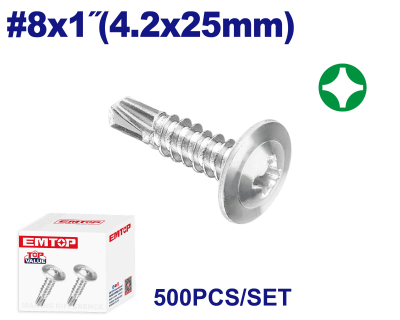 Tornillo Autoperf Mecha Cabeza Truss Phillip 8X1(4.2X25Mm) Zinc Emtop Emxs3513 Min 500Uni