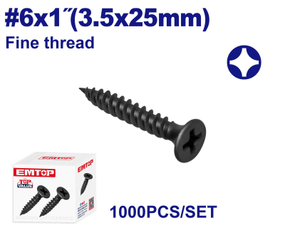 Tornillo Autoperf Drywall R.fina Negro 6 X1 3,5X25Mm Emtop Emxs2512 Min 1000Uni