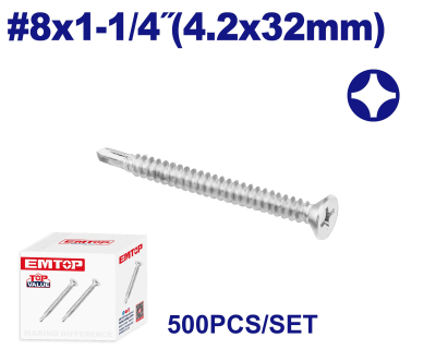Tornillo Autoperf Mecha Cab Avellanada Zinc 8X1-1/4 (4,2X32Mm) Emtop Emxse526 Min 500Uni