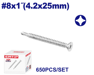 Tornillo Autoperf Mecha Cab Avellanada Zinc 8X1 (4,2X25Mm) Emtop Emxse525 Min 650Uni