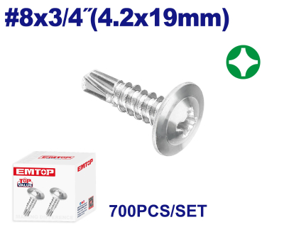 Tornillo Autoperf Mecha Cabeza Truss Phillip 8X3/4(4.2X19Mm) Zinc Emtop Emxs3512 Min 700Uni