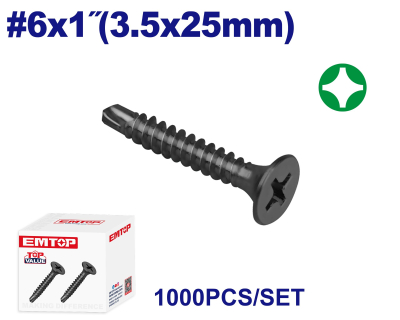 Tornillo Autoperf Trampeta Mecha Negro 6X1(3.5X25Mm) Emtop Emxs9512 Min 1000Uni