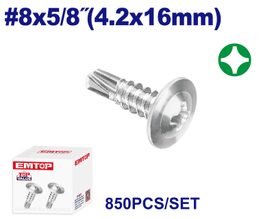 Tornillo Autoperf Mecha Cabeza Truss Phillip 8X5/8(4.2X16Mm) Zinc Emtop Emxs3511 Min 850Uni