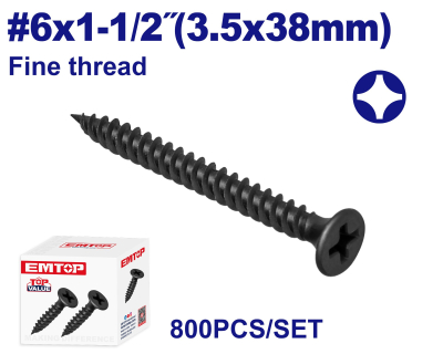 Tornillo Autoperf Drywall R.fina Negro 6X1-1/2 3,5X38Mm Emtop Emxs2514 Min 800Uni