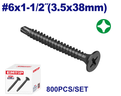 Tornillo Autoperf Trampeta Mecha Negro 6X1-1/2(3.5X38Mm) Emtop Emxs9514 Min 800Uni