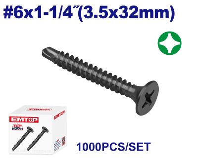 Tornillo Autoperf Trampeta Mecha Negro 6X1-1/4(3.5X32Mm) Emtop Emxs9513 Min 1000Uni