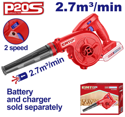 Soplador 20V 0-9000/0-18000Rpm 2,7M3 Emtop Elab20058