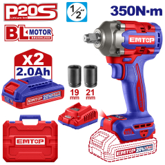 Llave De Impacto Bl 350Nm 20V 2 Bat Y Carg Emtop  Eciwl2035-4