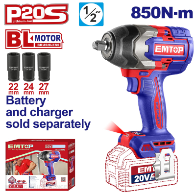 Llave De Impacto Bl 850Nm 20V Emtop Eciwl20851