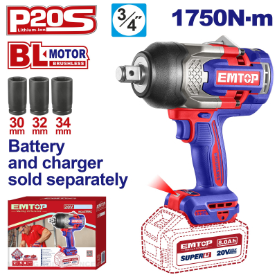 Llave De Impacto Bl 1750Nm 20V Emtop Eciwl201751