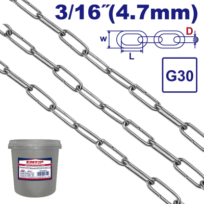 Cadena Zincada G30 3/16-4,7Mm  25K-50Mt Emtop Etlt1B05