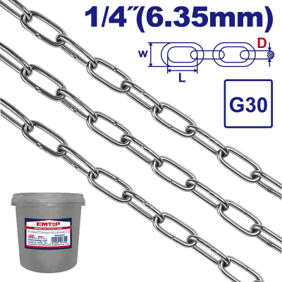 Cadena Zincada G30 1/4-6,35Mm 25K-37Mt Emtop Etlt1B06