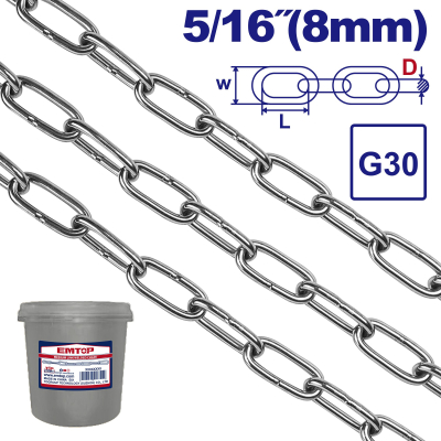 Cadena Zincada G30 5/16-8Mm 25K-21Mt Emtop Etlt1B08