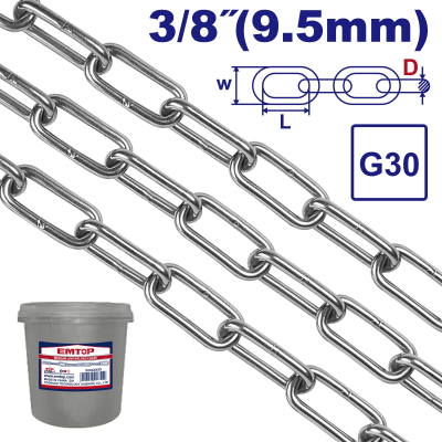 Cadena Zincada G30 3/8-9,5Mm 25K-13Mt Emtop Etlt1B09