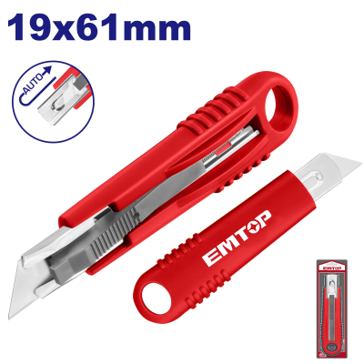 Cutter De Seguridad Auto-Retractil Hoja Trapezoidal Emtop Esnk1619