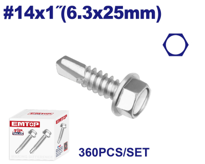 Tornillo Autoperf Cab Hex Mecha 14X1Pulg 6,3X25Mm Emtop Emxs8512 Min 360Uni
