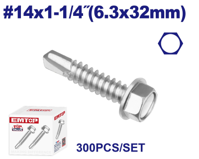 Tornillo Autoperf Cab Hex Mecha 14X1/4 6,3X32Mm Emtop Emxs8513 Min 300Uni