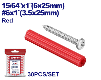 Tarugo 6Mm+Tornillo 3,5X25Mm X 30 Unid Emtop Emxtq911