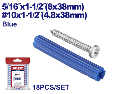Tarugo 8Mm+Tornillo 4,8X38Mm X 18 Unid Emtop Emxtq932