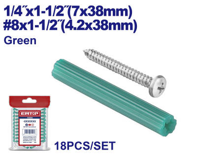 Tarugo 7Mm+Tornillo 4,2X38Mm X 18 Unid Emtop Emxtq922