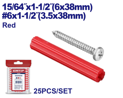Tarugo 6Mm+Tornillo 3,5X38Mm X 25 Unid Emtop Emxtq912