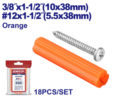 Tarugo 10Mm+Tornillo 5,5X38Mm X 18 Unid Emtop Emxtq942