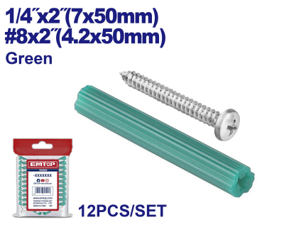 Tarugo 7Mm+Tornillo 4,2X50Mm X 12 Unid Emtop Emxtq923