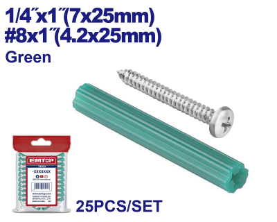Tarugo 7Mm+Tornillo 4,2X25Mm X 25 Unid Emtop Emxtq921