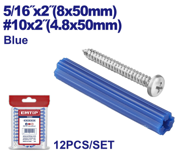 Tarugo 8Mm+Tornillo 4,8X50Mm X 12 Unid Emtop Emxtq933