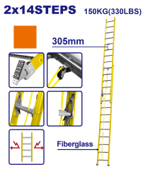 Escalera Extensible Fibra Certificada 2X14 150Kg Emtop Emld0928