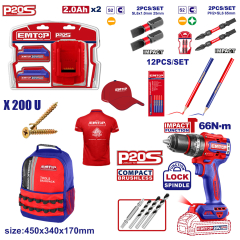 Combo Taladro Atorn 66Nm 2 Bate Y Carg Con Mochila Emtop Cb5