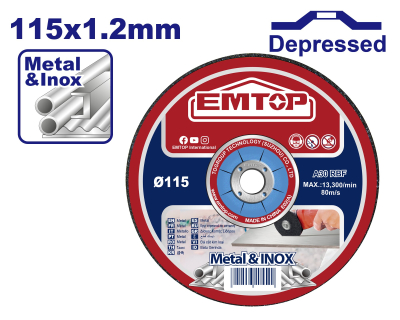 Disco De Corte C.deprimido 115X1,2 Metal/Inox Emtop Eacd121152
